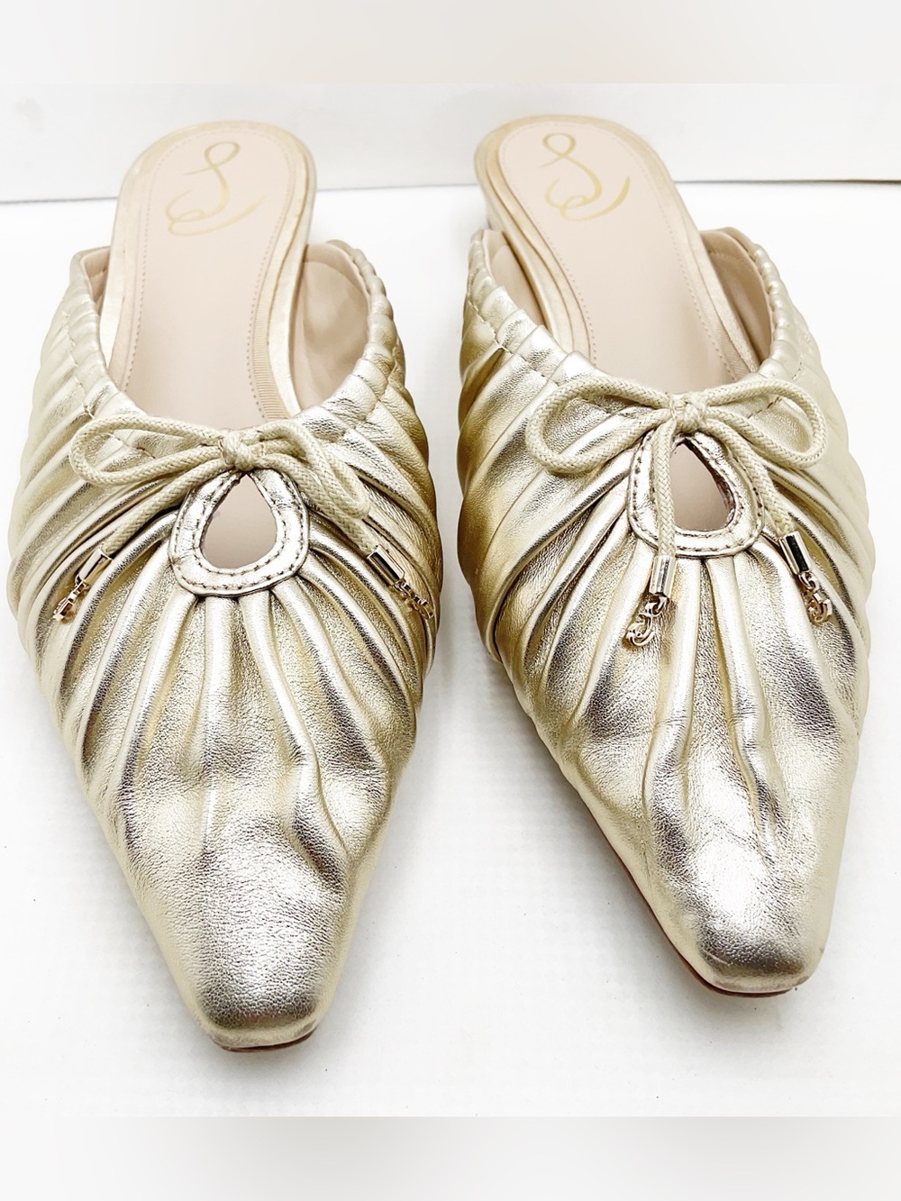 {Sam Edelman} Julia Metallic Gold Pointed Toe Mules - Picture 12 of 14